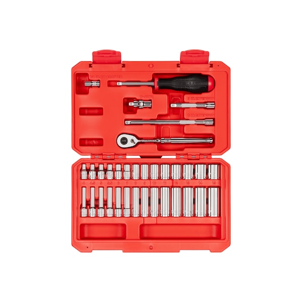 Tekton 1/4 Inch Drive 6-Point Socket and Ratchet Set, 34-Piece (4-15 mm) SKT05202 - main